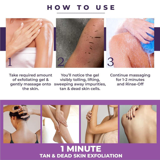 Instant Tan Removal Exfoliating Gel – Dead Skin Remover with Lactic Acid & Niacinamide (Pack of 2)