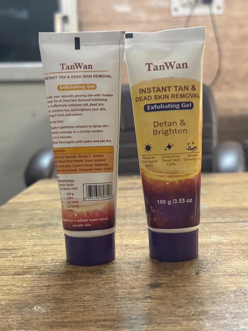 Instant Tan Removal Exfoliating Gel – Dead Skin Remover with Lactic Acid & Niacinamide (Pack of 2)