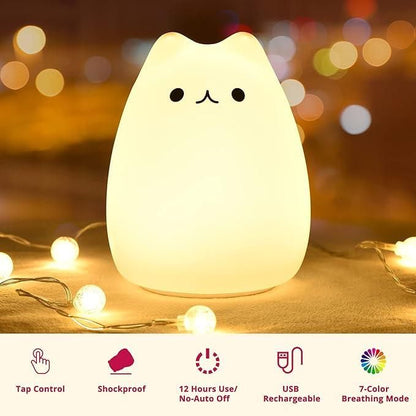 Little Cat Silicone Night Light – Cute LED Lamp for Kids Bedroom